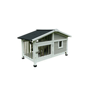 PAWORA Outdoor Fenced Dog House Solid Wood Waterproof Roof Openable Folding Support for Dogs under 7.5kg Courtyard Garden Balcony - Grey