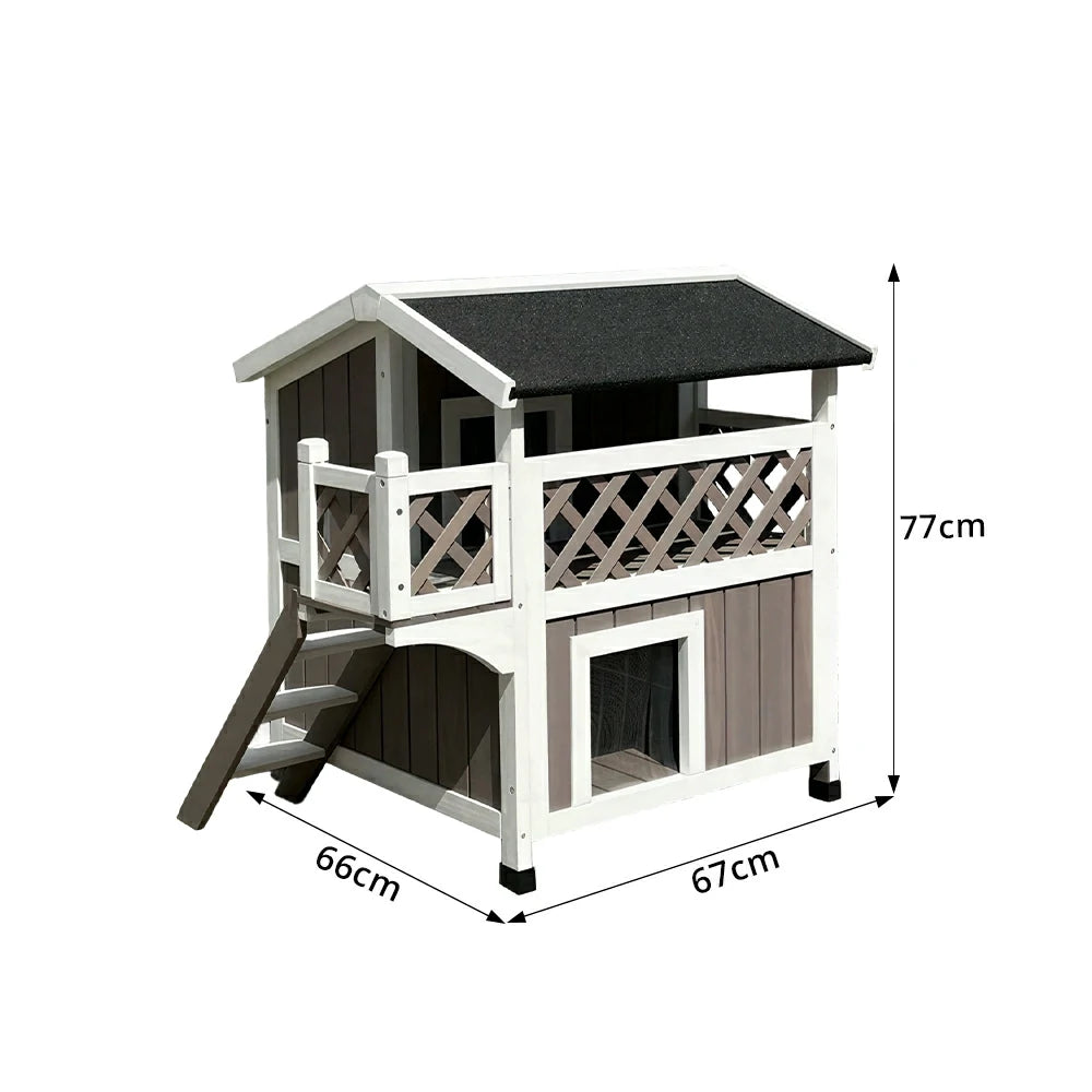 PAWORA Double-Layer Outdoor Cat House with Openable Roof, Balcony & Ladder For Balcony & Patio