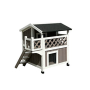 PAWORA Double-Layer Outdoor Cat House with Openable Roof, Balcony & Ladder For Balcony & Patio