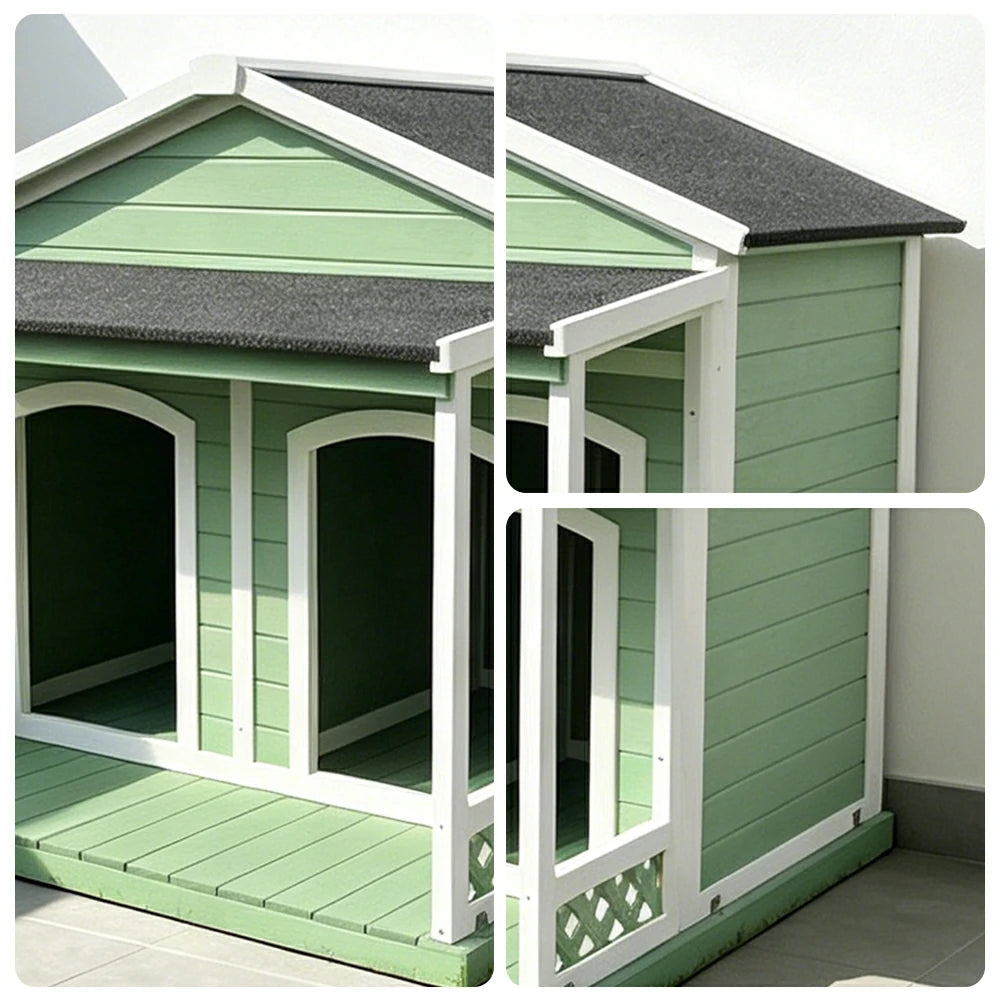 PAWORA Double-Door Solid Wood Dog House with Removable Divider Thick Floor & Weather-Resistant Roof For Patio & Balcony