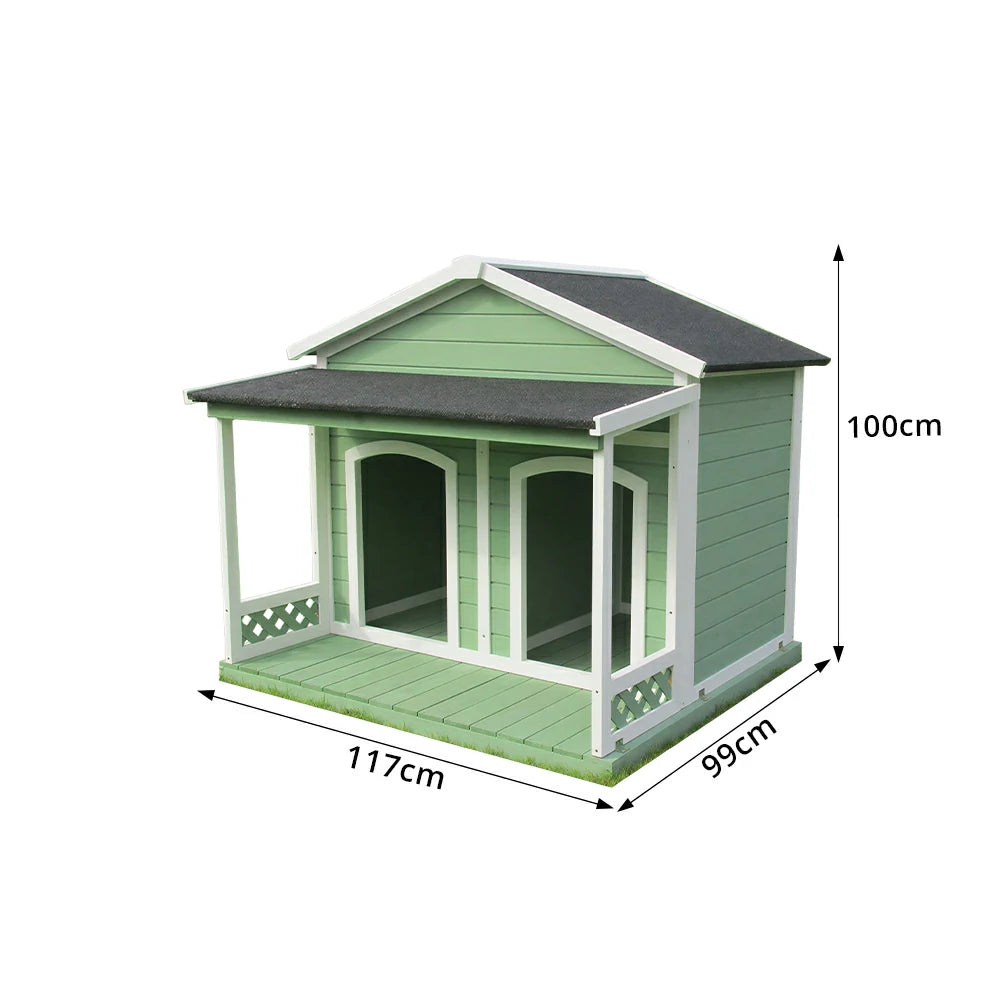PAWORA Double-Door Solid Wood Dog House with Removable Divider Thick Floor & Weather-Resistant Roof For Patio & Balcony