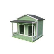 PAWORA Double-Door Solid Wood Dog House with Removable Divider Thick Floor & Weather-Resistant Roof For Patio & Balcony