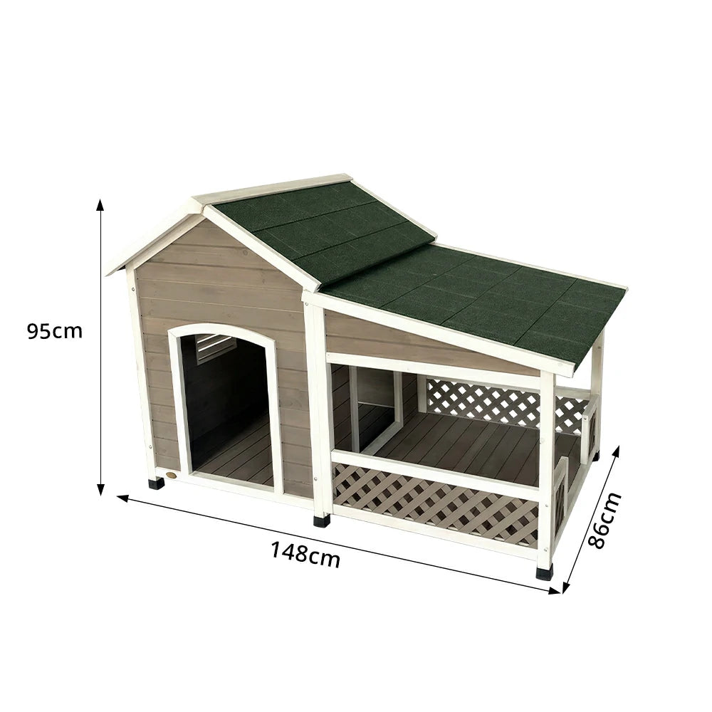 PAWORA Solid Wood Dog House with Extended Side Space Raised Waterproof Design & Weather-Resistant Roof For Patio Balcony