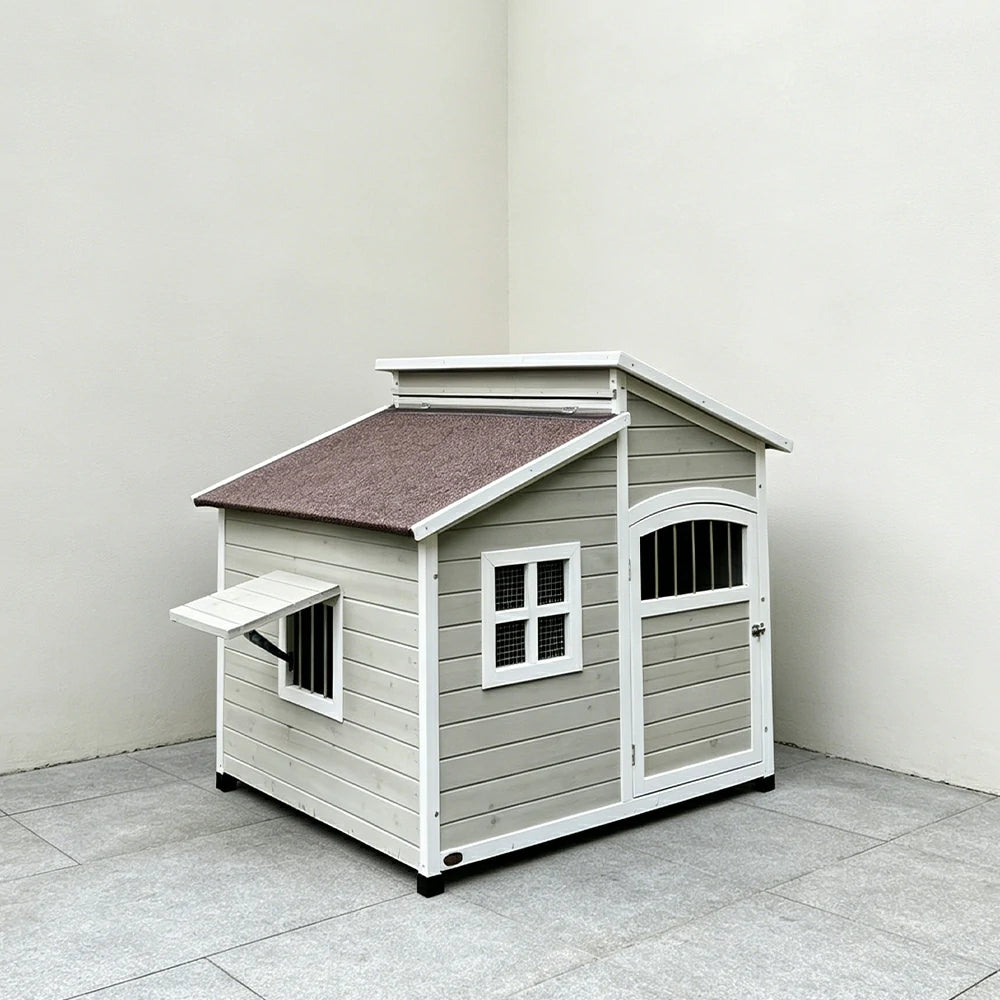 PAWORA Solid Wood Dog House Spacious Interior Openable Roof Reinforced Floor & Weather-Resistant Roof For Patio Lawn