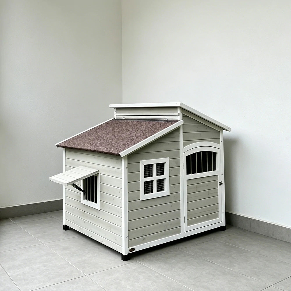 PAWORA Solid Wood Dog House Spacious Interior Openable Roof Reinforced Floor & Weather-Resistant Roof For Patio Lawn
