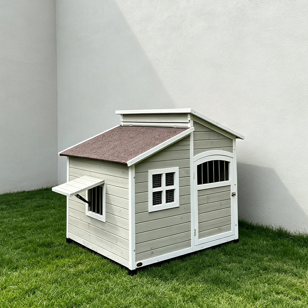 PAWORA Solid Wood Dog House Spacious Interior Openable Roof Reinforced Floor & Weather-Resistant Roof For Patio Lawn