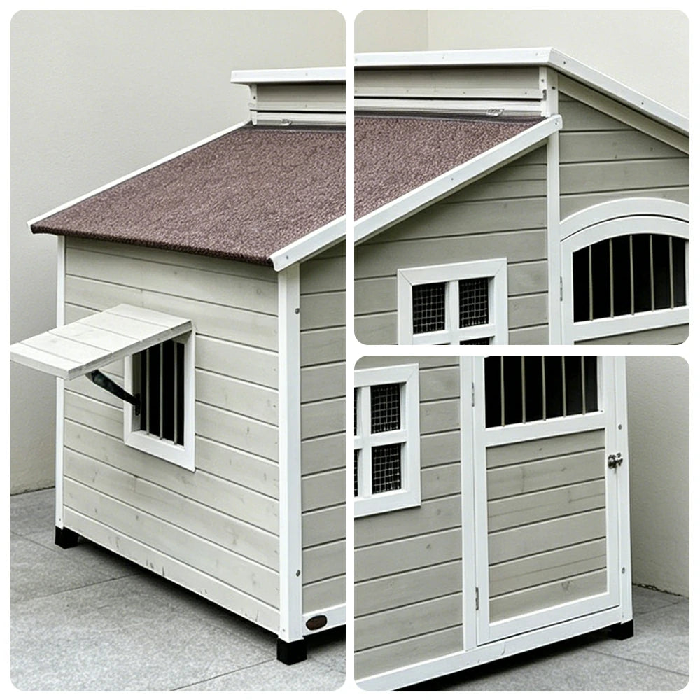 PAWORA Solid Wood Dog House Spacious Interior Openable Roof Reinforced Floor & Weather-Resistant Roof For Patio Lawn