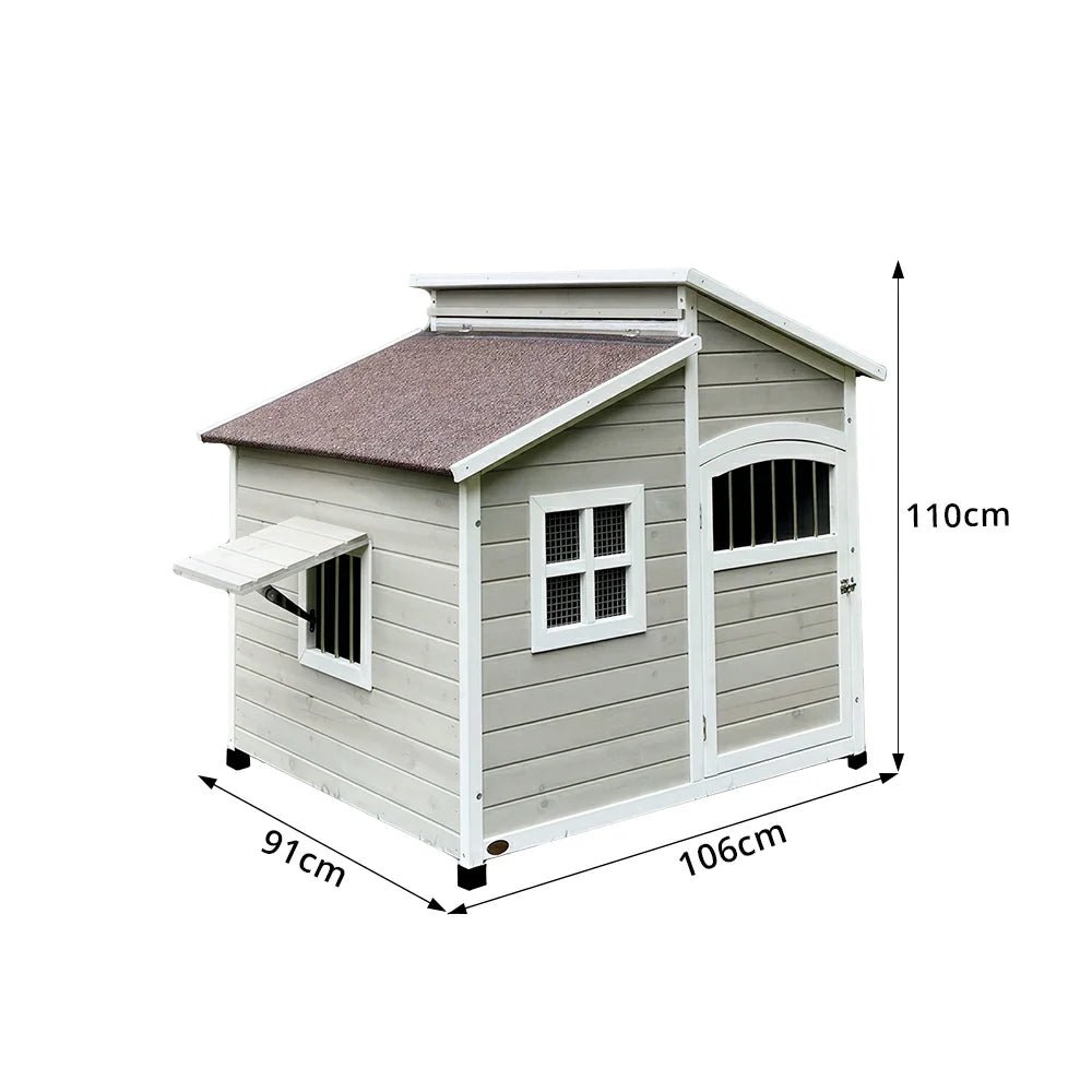 PAWORA Solid Wood Dog House Spacious Interior Openable Roof Reinforced Floor & Weather-Resistant Roof For Patio Lawn