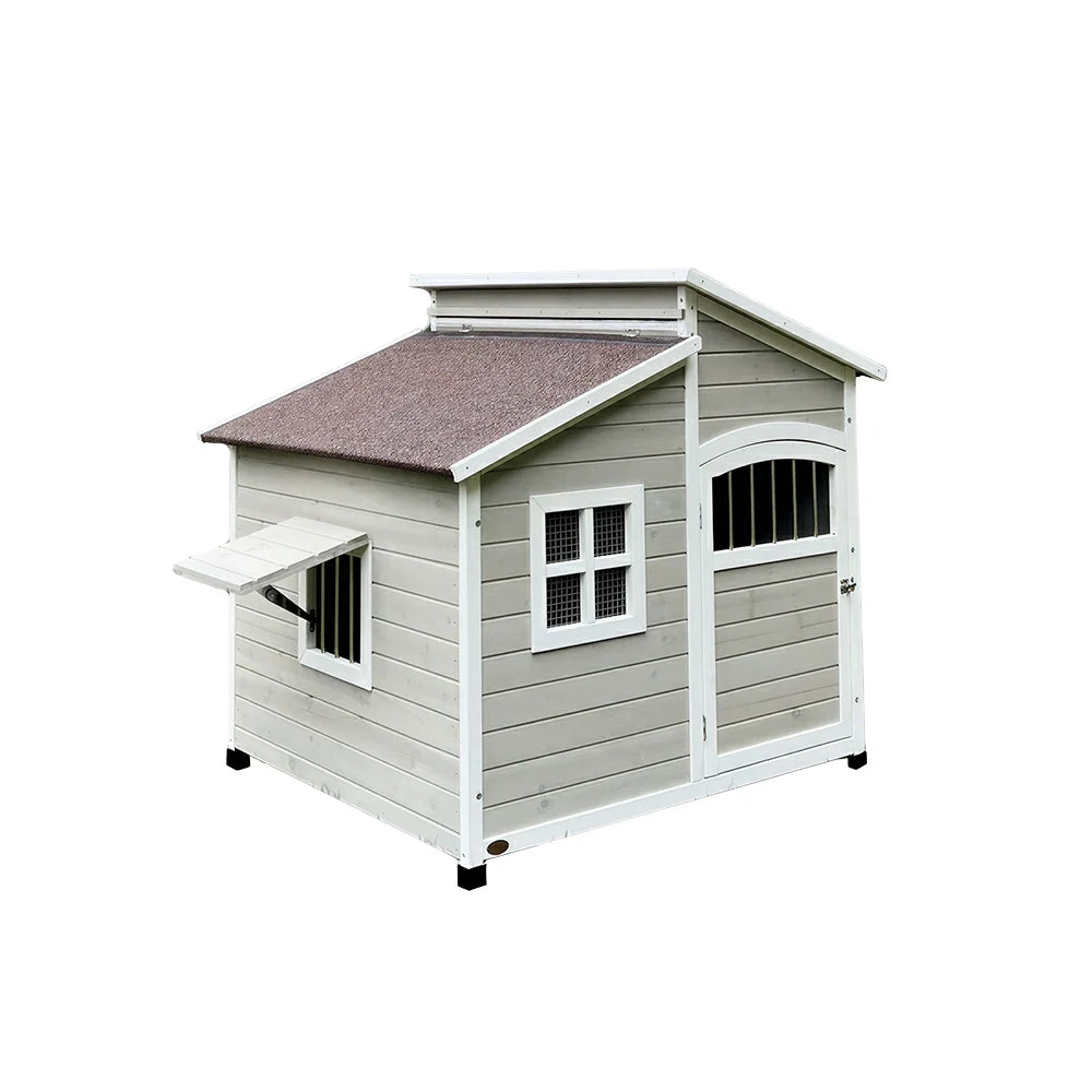 PAWORA Solid Wood Dog House Spacious Interior Openable Roof Reinforced Floor & Weather-Resistant Roof For Patio Lawn