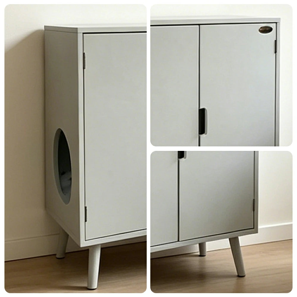 PAWORA Multifunctional Cat Cabinet Hidden Litter Box Space Cat Resting House Smooth Painted Finish Easy-Clean For Living Room Bedroom Balcony - White