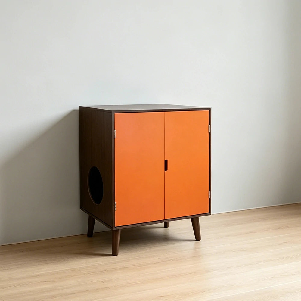 PAWORA Multifunctional Cat Cabinet Hidden Litter Box Space Cat Resting House Smooth Painted Finish Easy-Clean For Living Room Bedroom Balcony - Orange