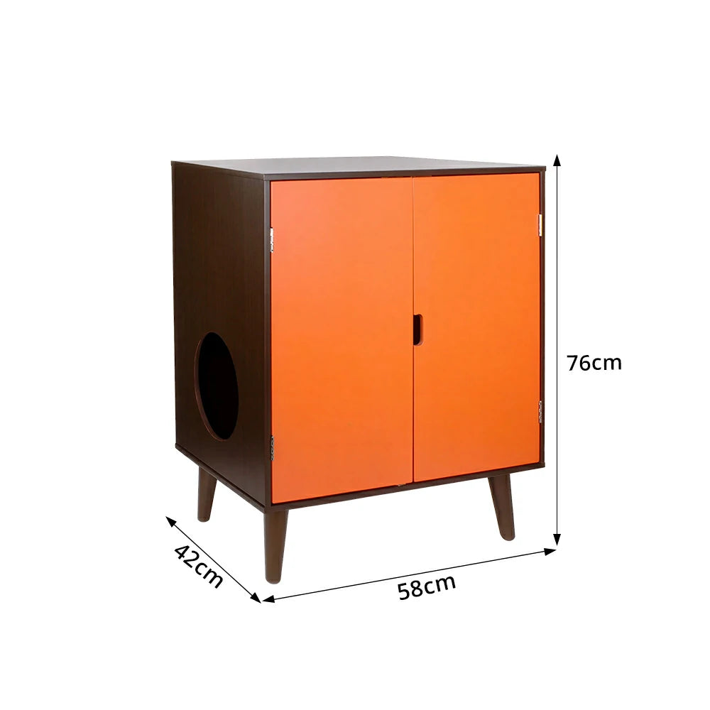 PAWORA Multifunctional Cat Cabinet Hidden Litter Box Space Cat Resting House Smooth Painted Finish Easy-Clean For Living Room Bedroom Balcony - Orange