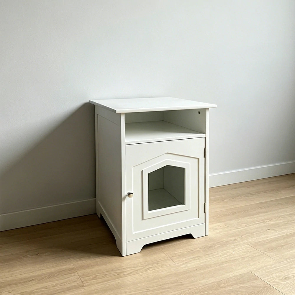 PAWORA Cat House Bedside Cabinet with Extra-Large Entrance Open Storage Shelf For Bedroom Living Room Pet Area