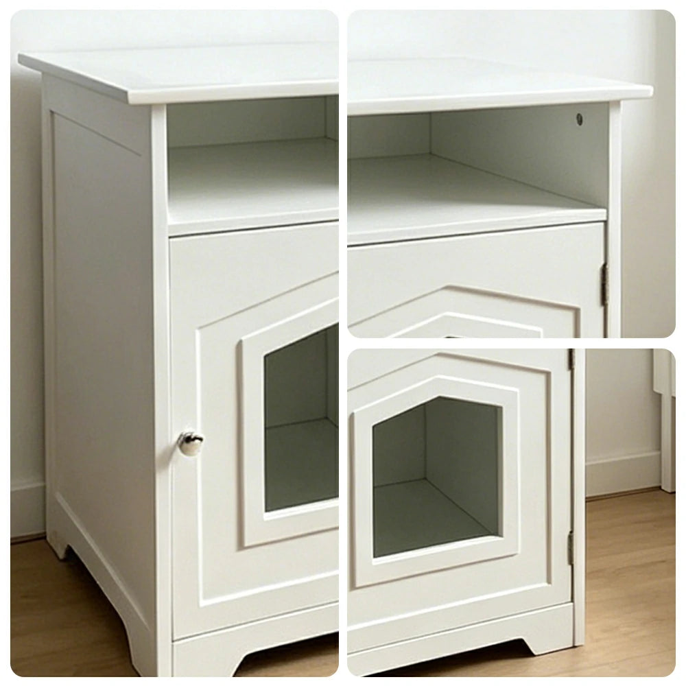 PAWORA Cat House Bedside Cabinet with Extra-Large Entrance Open Storage Shelf For Bedroom Living Room Pet Area