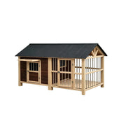 PAWORA Luxury Solid Wood Dog House with Fenced Yard Anti-Corrosion Carbonized Pine For Patio Balcony