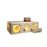 PAWORA 1-Level Multifunctional Cat Villa with Multi-Zone Layout Pull-Out Litter Tray For Indoor Cat Living Area - Beige