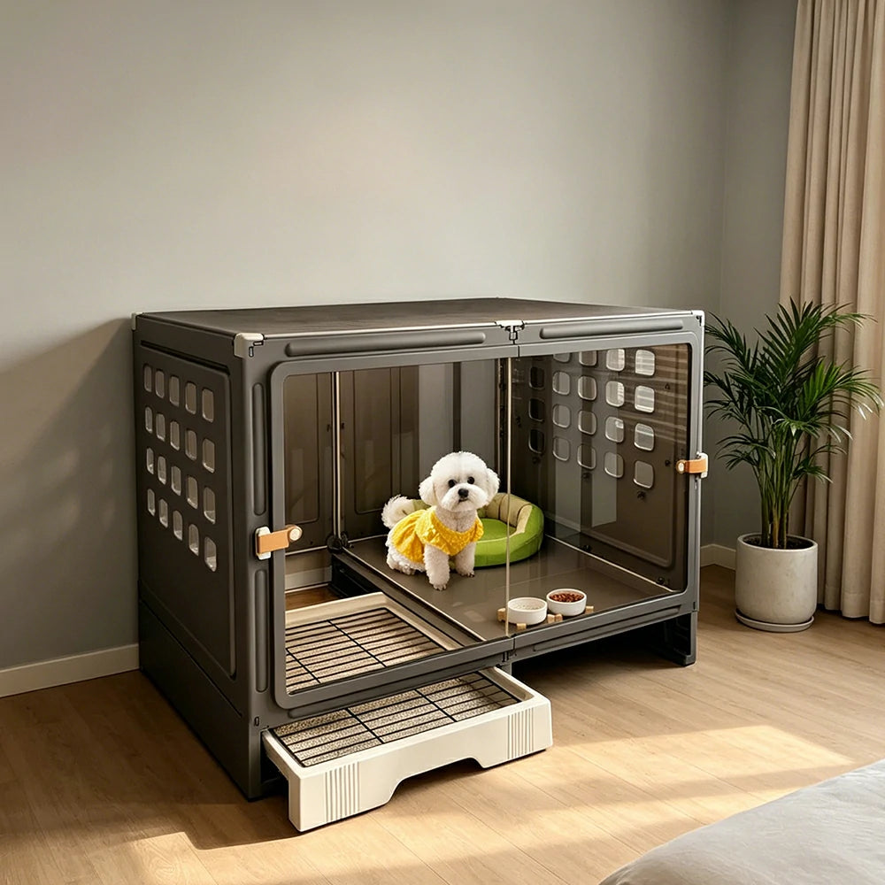 PAWORA Medium Indoor Dog Villa with Transparent Doors Ventilated Side Panels Easy-Clean For Living Room Bedroom Pet Area - Black