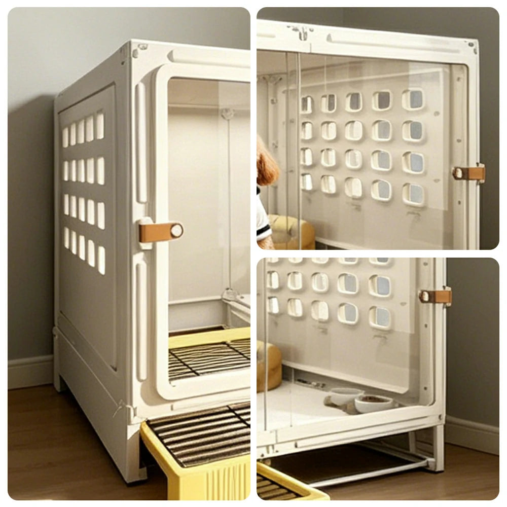 PAWORA Medium Indoor Dog Villa with Transparent Doors Ventilated Side Panels Easy-Clean For Living Room Bedroom Pet Area - White