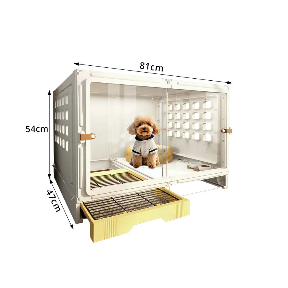 PAWORA Medium Indoor Dog Villa with Transparent Doors Ventilated Side Panels Easy-Clean For Living Room Bedroom Pet Area - White