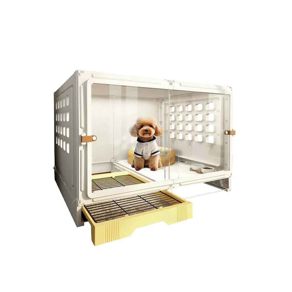 PAWORA Medium Indoor Dog Villa with Transparent Doors Ventilated Side Panels Easy-Clean For Living Room Bedroom Pet Area - White