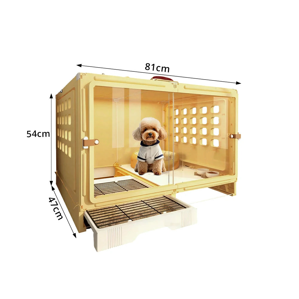 PAWORA Medium Indoor Dog Villa with Transparent Doors Ventilated Side Panels Easy-Clean For Living Room Bedroom Pet Area - Yellow