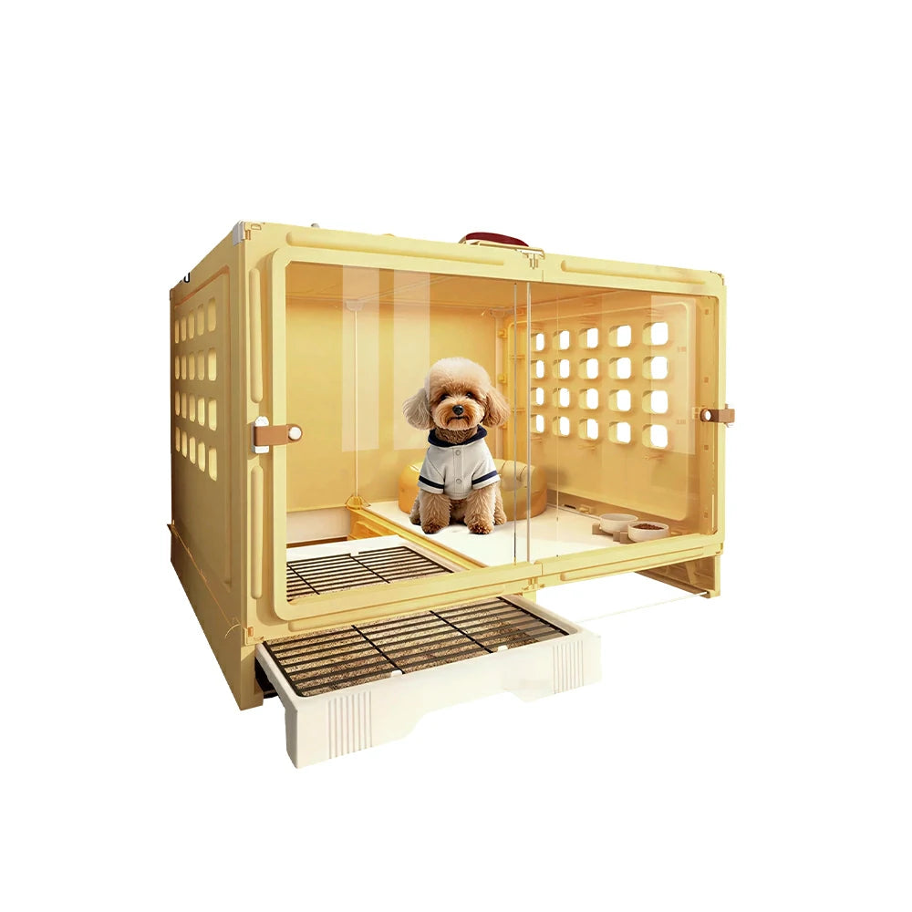 PAWORA Medium Indoor Dog Villa with Transparent Doors Ventilated Side Panels Easy-Clean For Living Room Bedroom Pet Area - Yellow