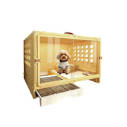 PAWORA Medium Indoor Dog Villa with Transparent Doors Ventilated Side Panels Easy-Clean For Living Room Bedroom Pet Area - Yellow