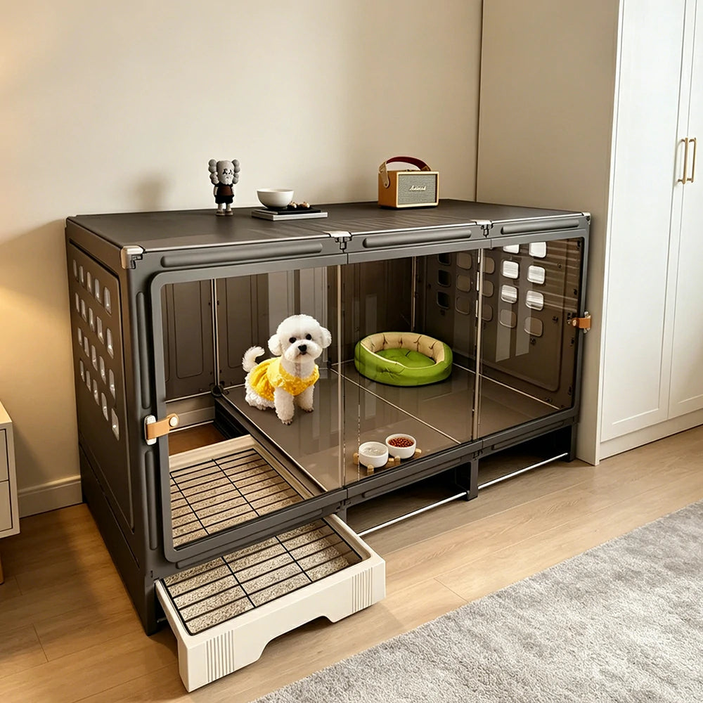 PAWORA Large Small Dog Villa with Enlarged Space and Separate Toilet Area For Indoor Living Room Bedroom Apartment - Black