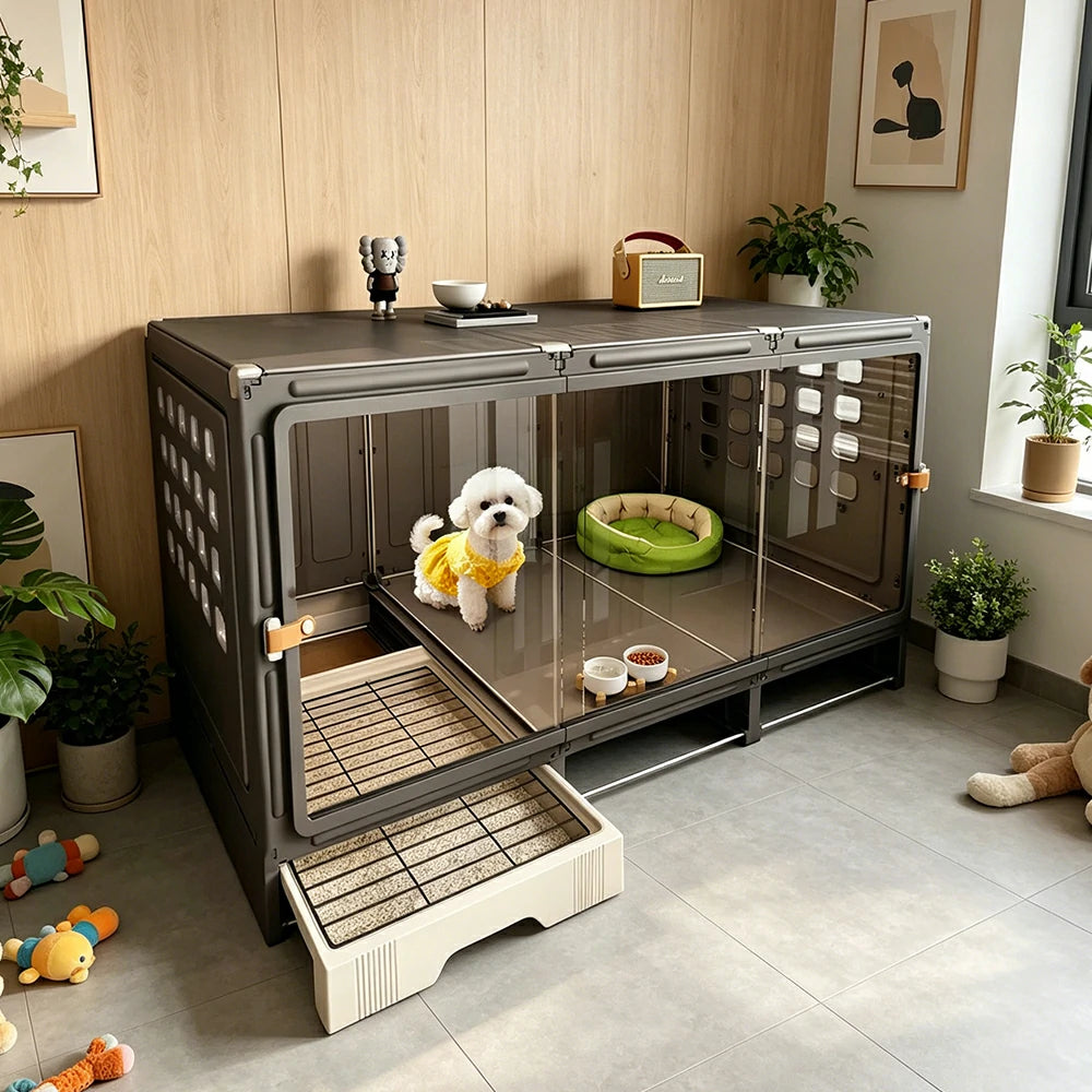 PAWORA Large Small Dog Villa with Enlarged Space and Separate Toilet Area For Indoor Living Room Bedroom Apartment - Black
