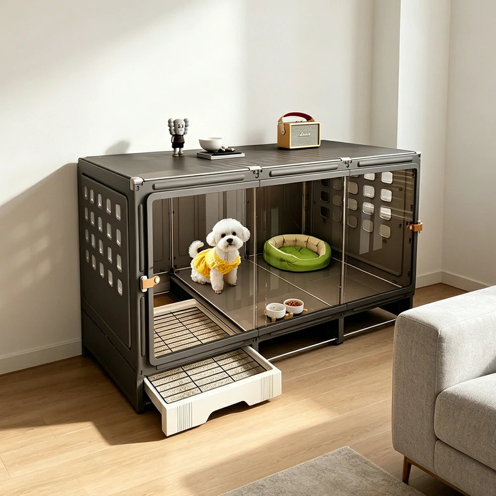PAWORA Large Small Dog Villa with Enlarged Space and Separate Toilet Area For Indoor Living Room Bedroom Apartment - Black