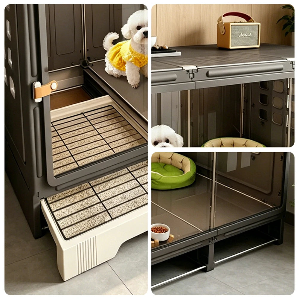 PAWORA Large Small Dog Villa with Enlarged Space and Separate Toilet Area For Indoor Living Room Bedroom Apartment - Black