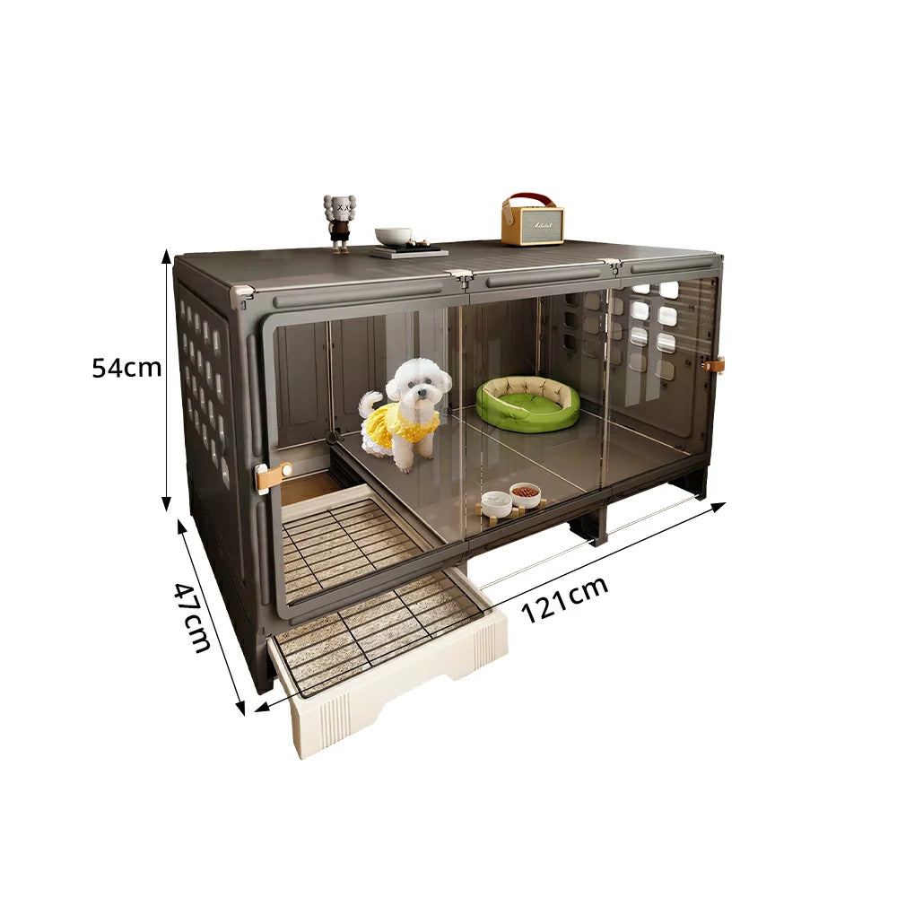 PAWORA Large Small Dog Villa with Enlarged Space and Separate Toilet Area For Indoor Living Room Bedroom Apartment - Black