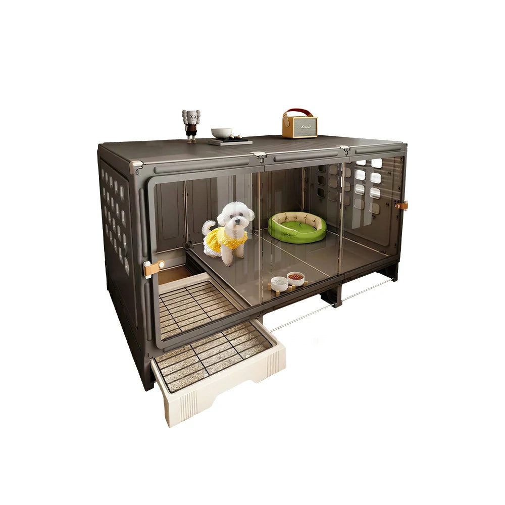 PAWORA Large Small Dog Villa with Enlarged Space and Separate Toilet Area For Indoor Living Room Bedroom Apartment - Black