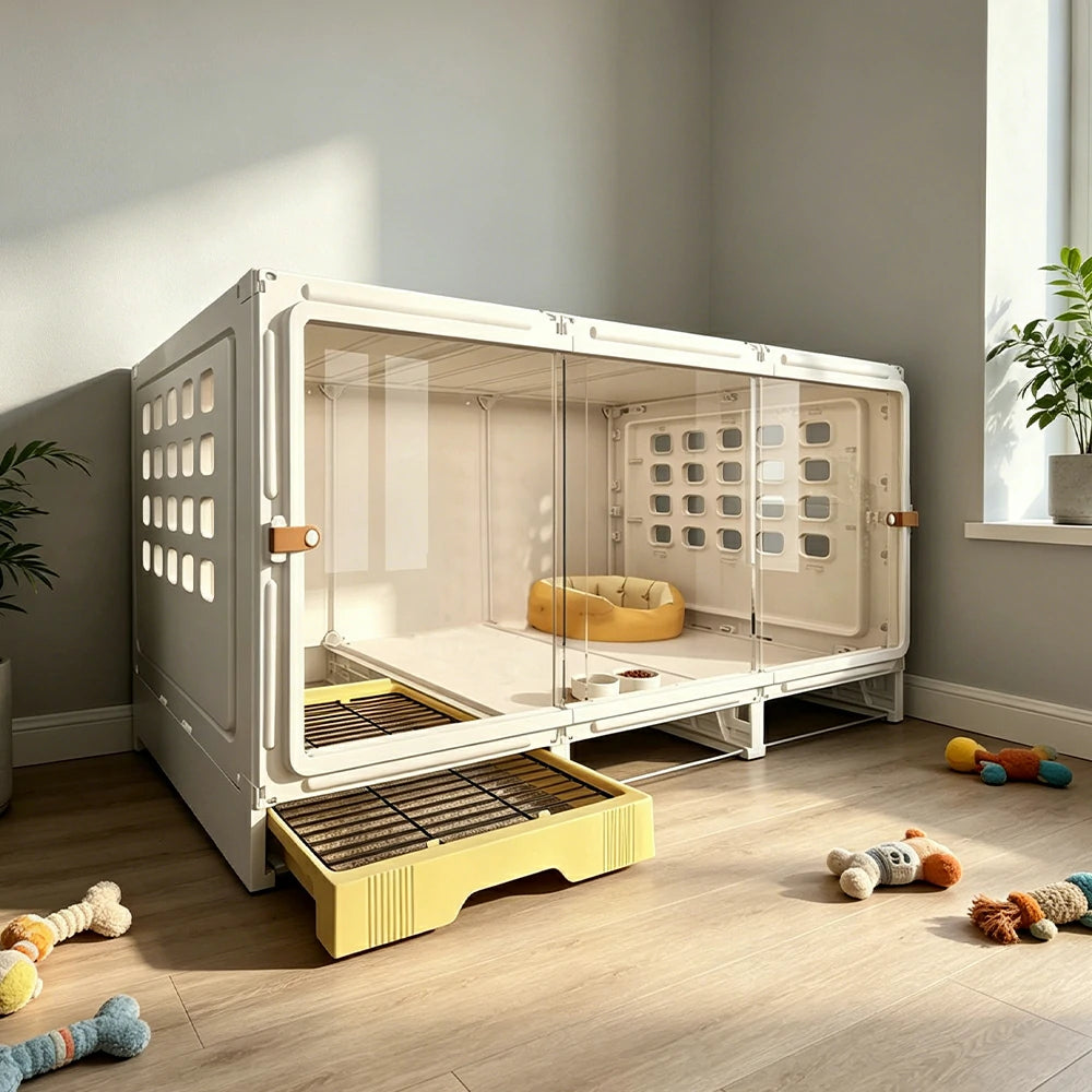 PAWORA Large Small Dog Villa with Enlarged Space and Separate Toilet Area For Indoor Living Room Bedroom Apartment - White