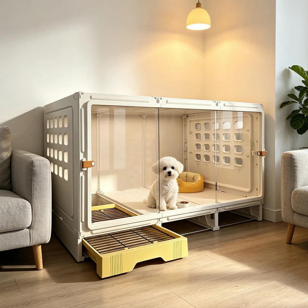 PAWORA Large Small Dog Villa with Enlarged Space and Separate Toilet Area For Indoor Living Room Bedroom Apartment - White