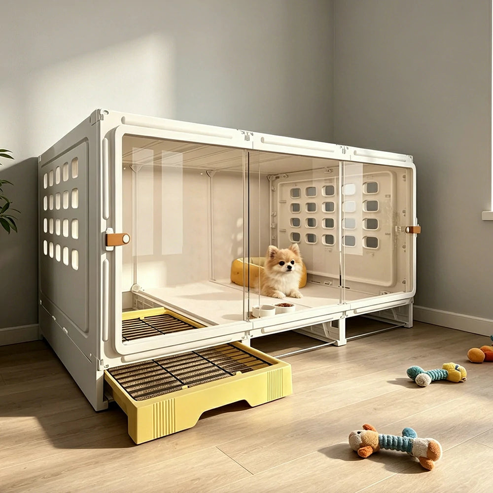 PAWORA Large Small Dog Villa with Enlarged Space and Separate Toilet Area For Indoor Living Room Bedroom Apartment - White