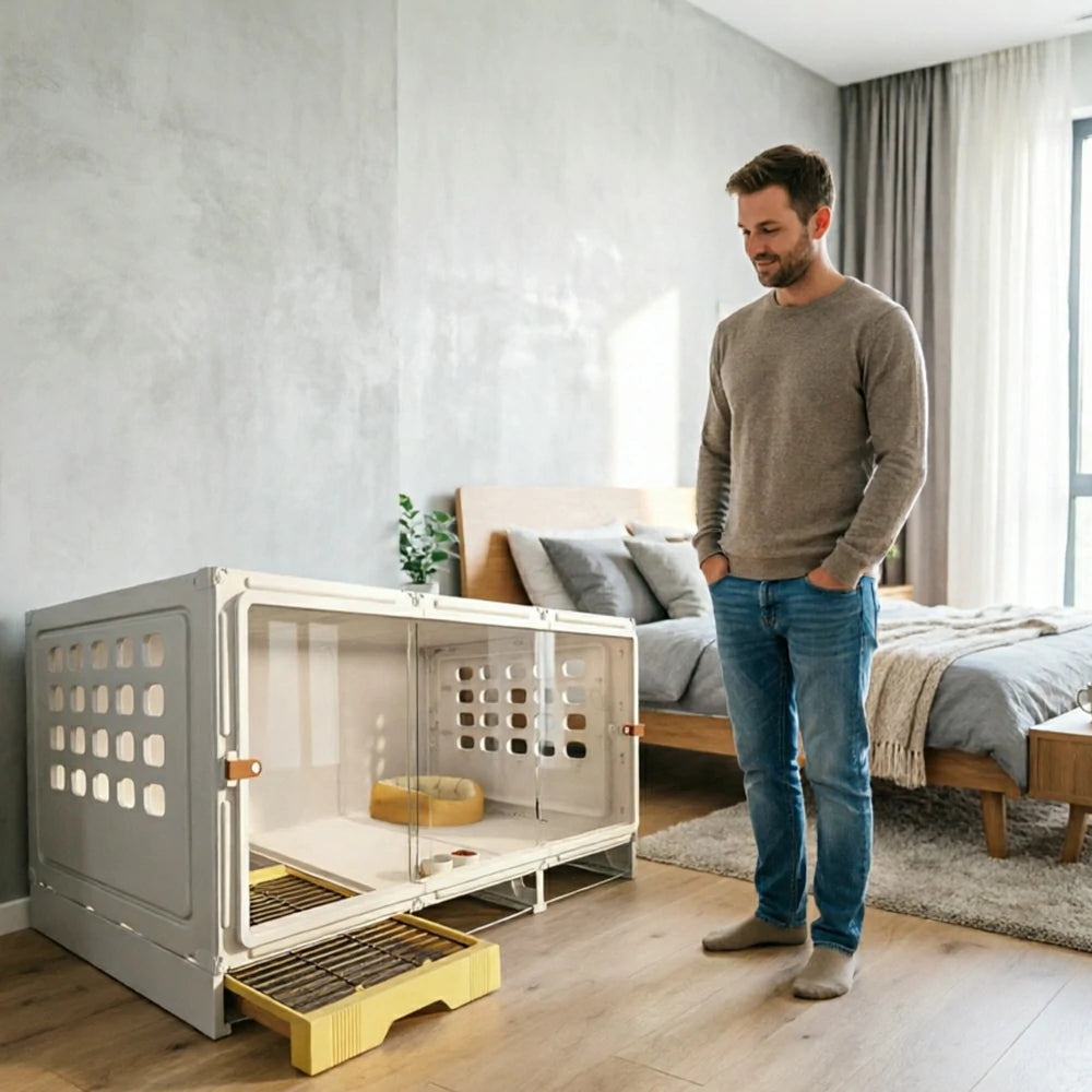 PAWORA Large Small Dog Villa with Enlarged Space and Separate Toilet Area For Indoor Living Room Bedroom Apartment - White