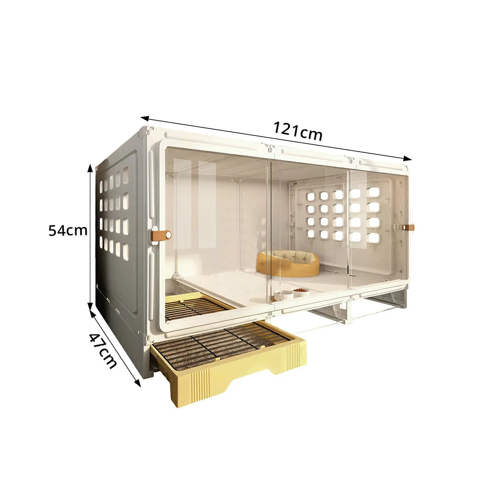 PAWORA Large Small Dog Villa with Enlarged Space and Separate Toilet Area For Indoor Living Room Bedroom Apartment - White