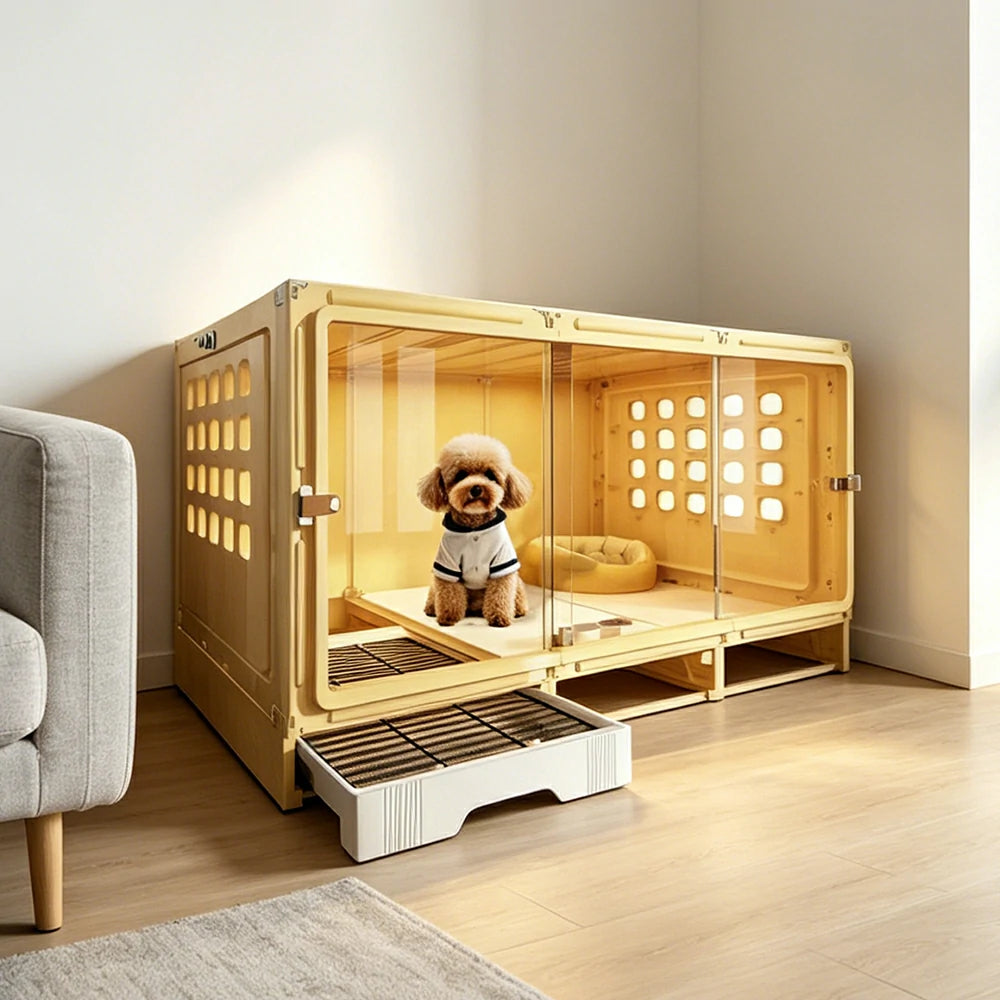 PAWORA Large Small Dog Villa with Enlarged Space and Separate Toilet Area For Indoor Living Room Bedroom Apartment - Yellow