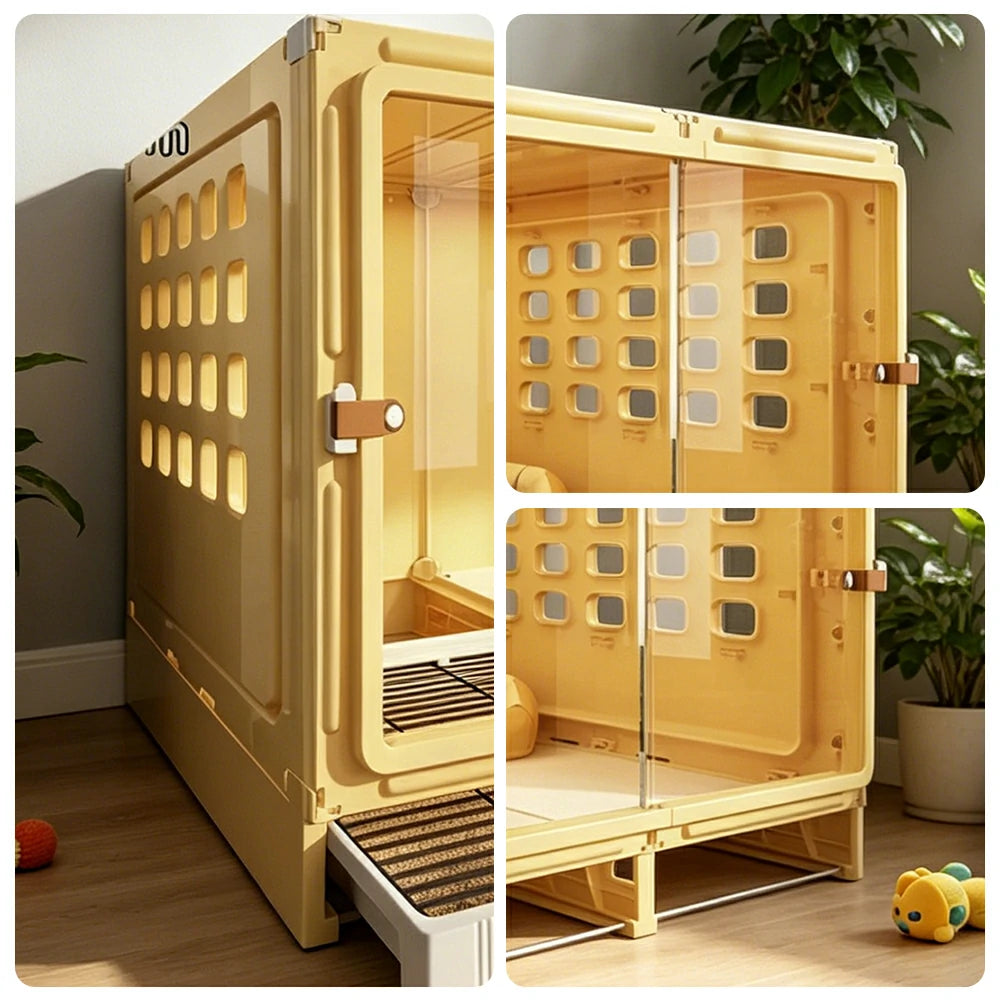 PAWORA Large Small Dog Villa with Enlarged Space and Separate Toilet Area For Indoor Living Room Bedroom Apartment - Yellow
