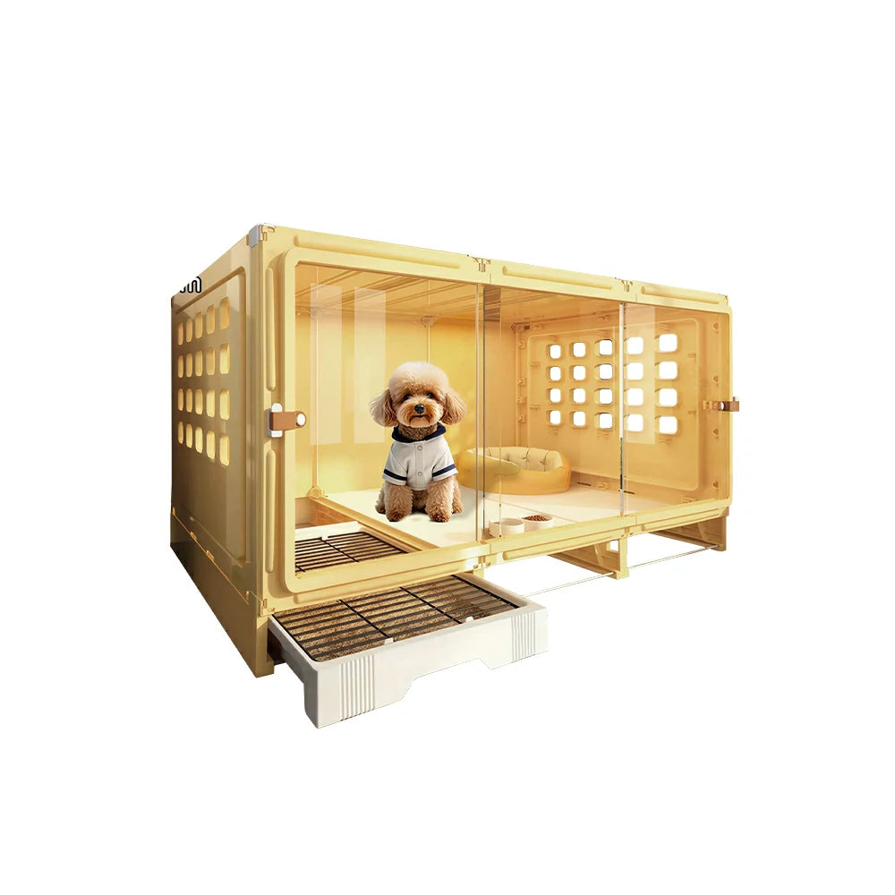 PAWORA Large Small Dog Villa with Enlarged Space and Separate Toilet Area For Indoor Living Room Bedroom Apartment - Yellow