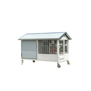 PAWORA Outdoor Pet House Heavy-Duty Steel Frame Reinforced Mesh Feeding Door Air Conditioner Space For Semi-Outdoor Pet Area - White
