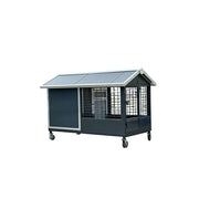 PAWORA Outdoor Pet House Heavy-Duty Steel Frame Reinforced Mesh Feeding Door Air Conditioner Space For Semi-Outdoor Pet Area - Grey