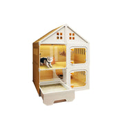 PAWORA Indoor Cat Villa with Multi-Zone Layout Clear Doors and Thickened Resin Panels For Pet Living Area - Yellow