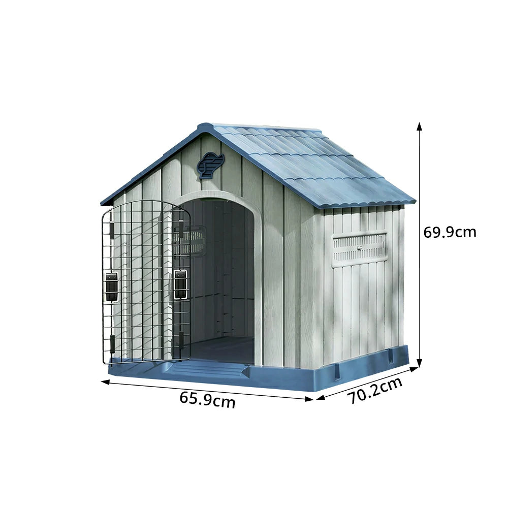 PAWORA Outdoor Pet House with Waterproof PP Material Drainage Roof and Double Metal Doors For Patio Balcony - Blue