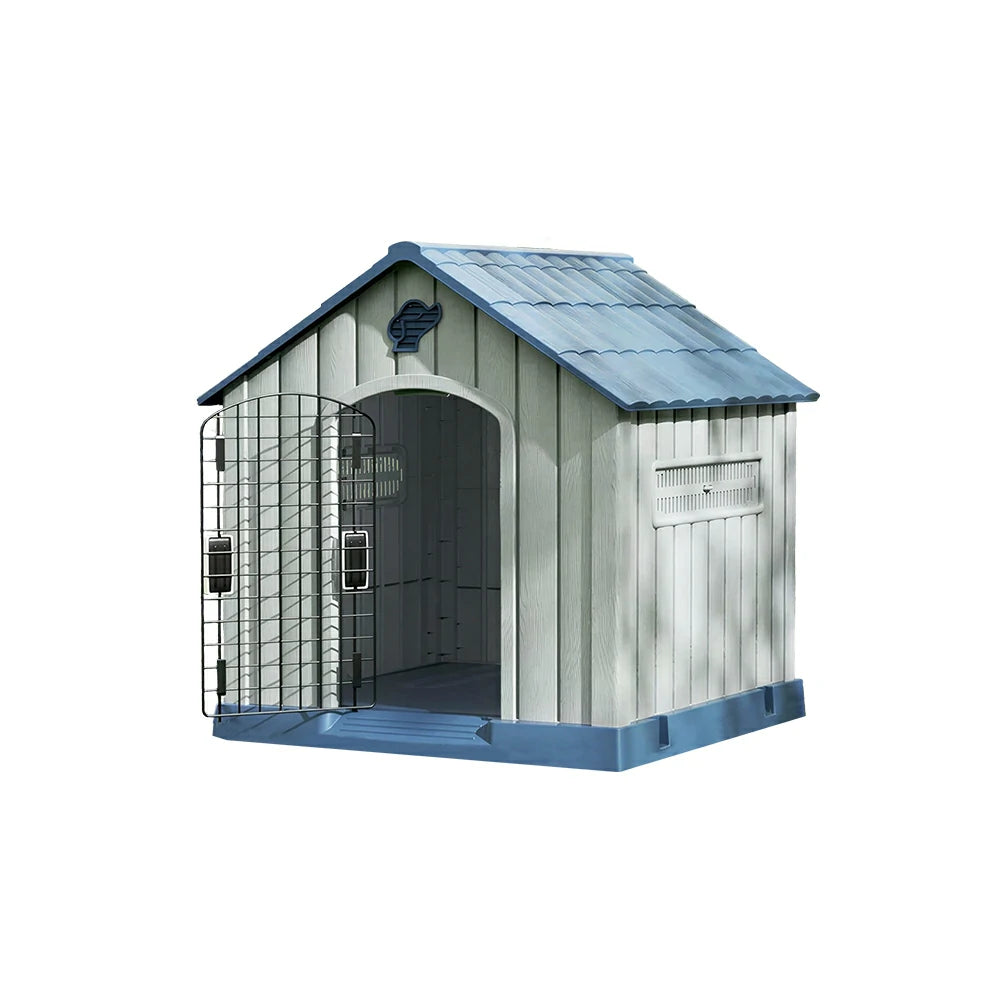 PAWORA Outdoor Pet House with Waterproof PP Material Drainage Roof and Double Metal Doors For Patio Balcony - Blue