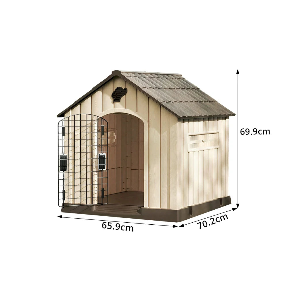 PAWORA Outdoor Pet House with Waterproof PP Material Drainage Roof and Double Metal Doors For Patio Balcony - Brown