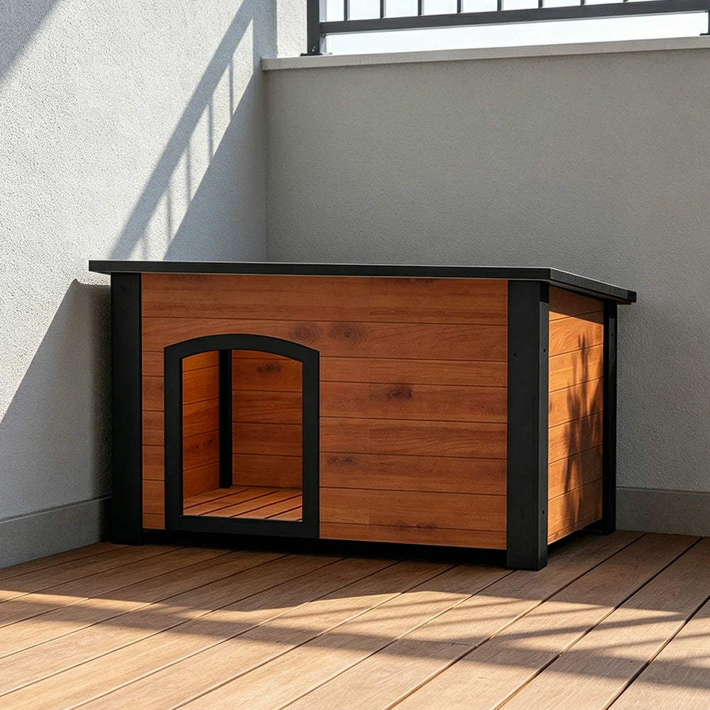 PAWORA Small Dog Solid Wood Pet House with Raised Base Large Entrance Waterproof Durable For Patio Balcony Yard - Orange