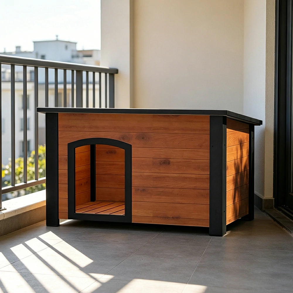 PAWORA Small Dog Solid Wood Pet House with Raised Base Large Entrance Waterproof Durable For Patio Balcony Yard - Orange