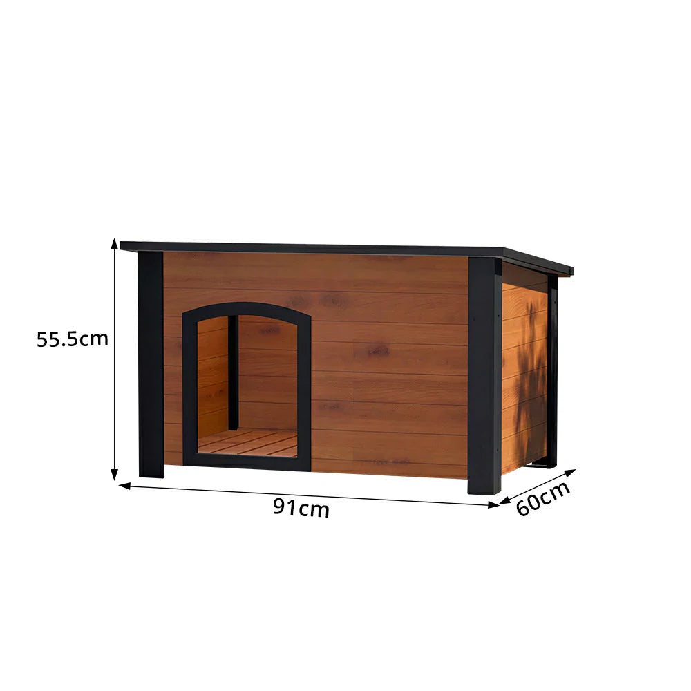 PAWORA Small Dog Solid Wood Pet House with Raised Base Large Entrance Waterproof Durable For Patio Balcony Yard - Orange